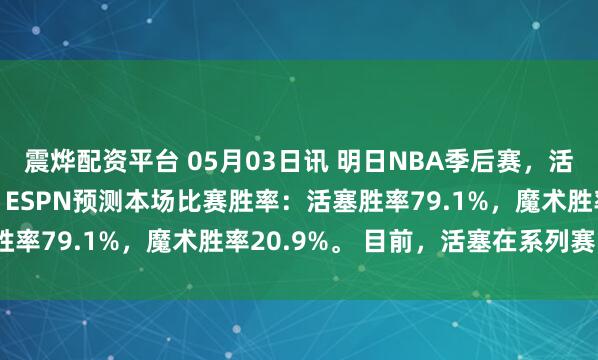 震烨配资平台 05月03日讯 明日NBA季后赛，活塞将对阵魔术。 赛前，ESPN预测本场比赛胜率：活塞胜率79.1%，魔术胜率20.9%。 目前，活塞在系列赛中3